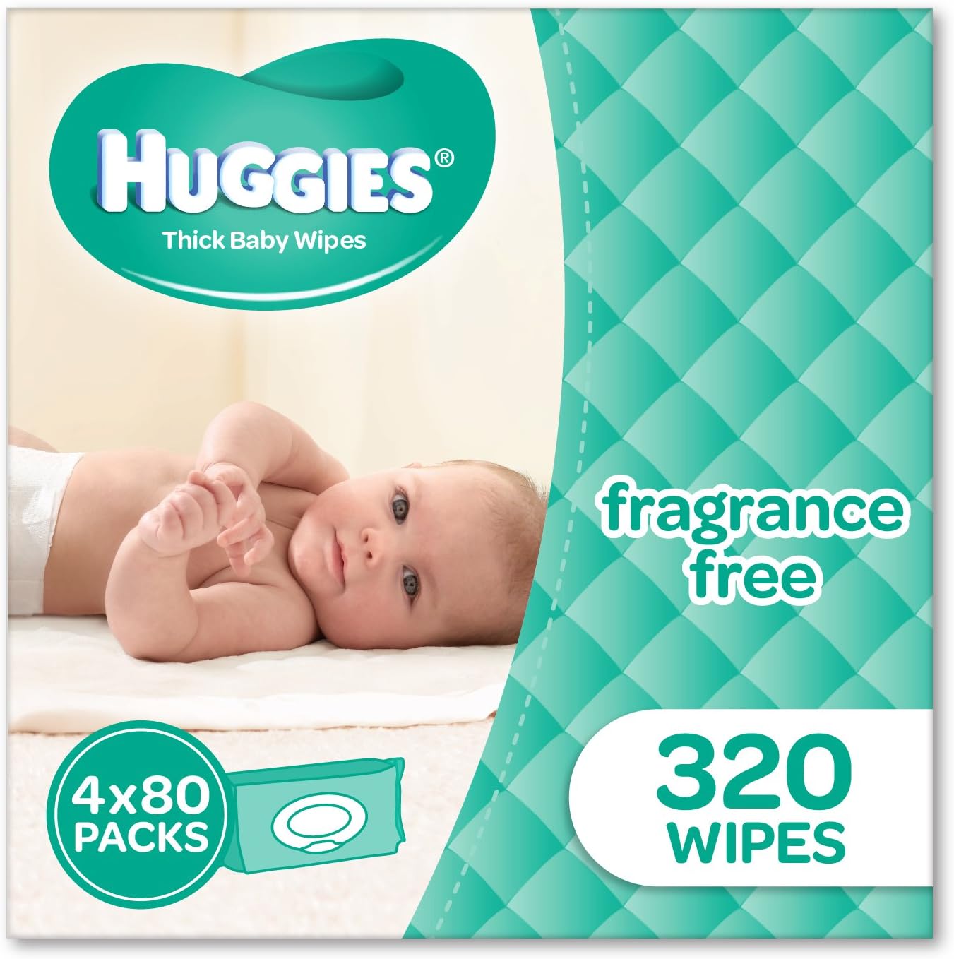 Huggies Fragrance Free Baby Wipes (Pack of 320), 320 Wipes (4 x 80 Pack