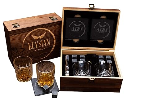 Whiskeysteine, Whiskeyglas Geschenkset mit Schieferuntersetzern. Wiederverwendbare Kühlsteine, kühlt Ihr Lieblingsgetränk ohn