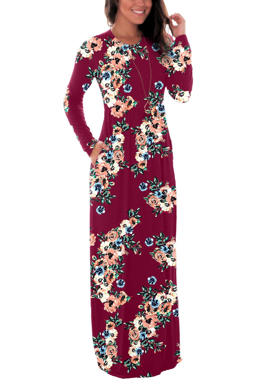 DawnRaid Swing Maxi Dresses Long Sleeve Long Casual Dresses for Women Full Length Floral Dress