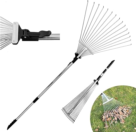 Dvcom Adjustable Garden Rake For Leaf Collect Loose Debris Among Delicate Plants Lawns And Yards Best Expandable Head Rake For Leaves Small To Large Rake For Gardening Amazon Co Uk Garden