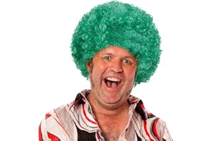 HODRME Unisex Short Fluffy Afro Wigs-Women Men Kinky Curly Disco Hippie Wig for Costume Cosplay Halloween Christmas Party (Grass Green)