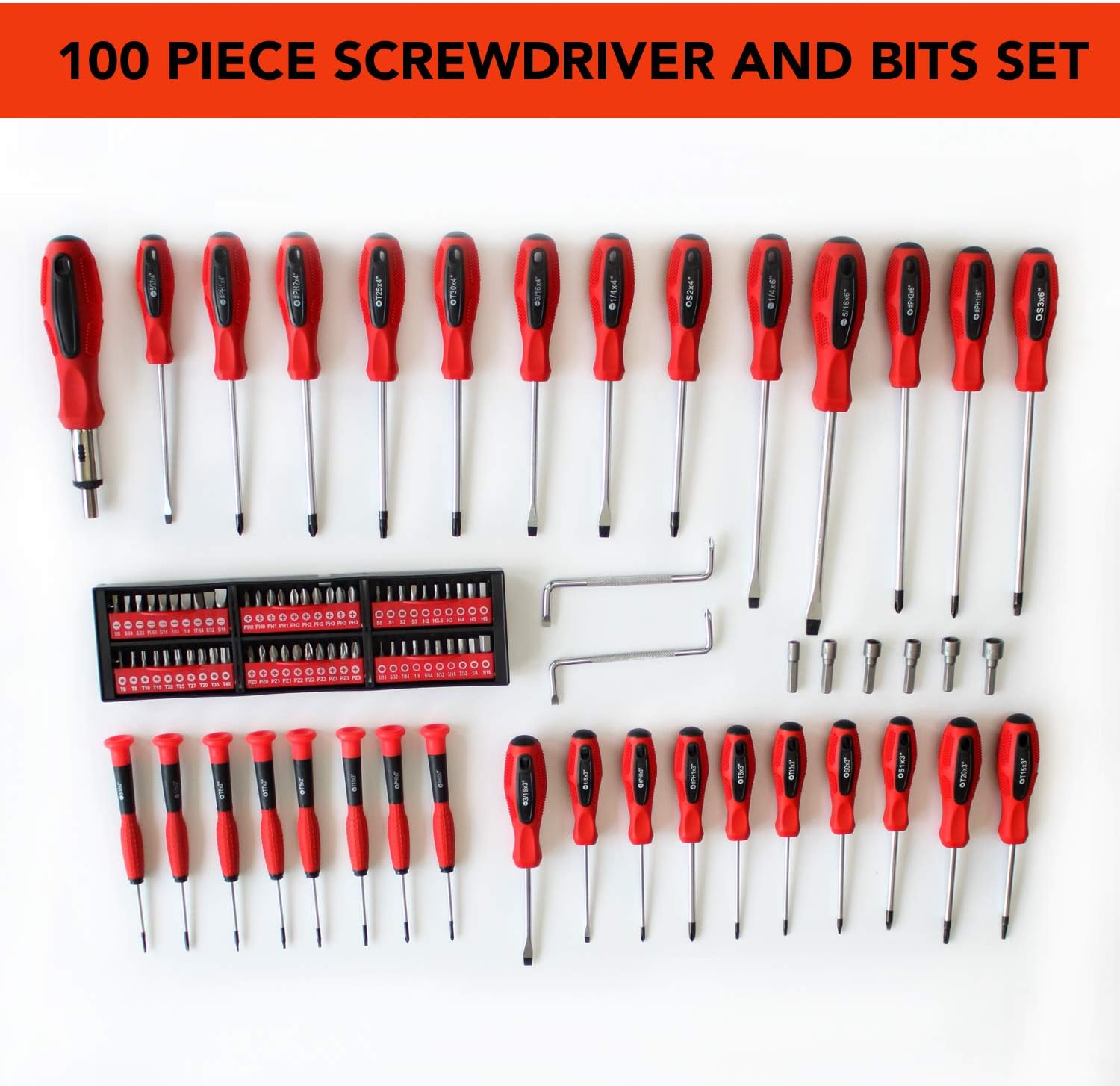 100Piece Screwdriver and Bits Set with Organizer Racking