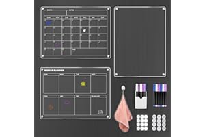 JIALAI HOME Acrylic Magnetic Dry Erase Board Calendar for Fridge, 16"x12" Inches Clear Dry Erase Calendar for Refrigerator Includes 12 Markers, 3 Pcs