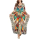 KECVOT Women's Plus Size Kaftan Dress - Batwing Sleeve Long Beach Cover Up Maxi Dress Swimsuit Cover Loungewear
