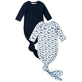 MONICA + ANDY Knot It Baby 2-pack Tie Gown, 100% Organic Baby Clothes for Boys & Girls, Sizes For Preemie, Newborn & Infant