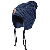 SOMALER Toddler Baby Boy Winter Beanie Hat Infant Kids Warm Fleece Lined Earflap Knit Fur Pom Pom Hat Snow Cap