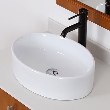 Elite Bathroom Long Oval White Ceramic Porcelain Vessel Sink Oil