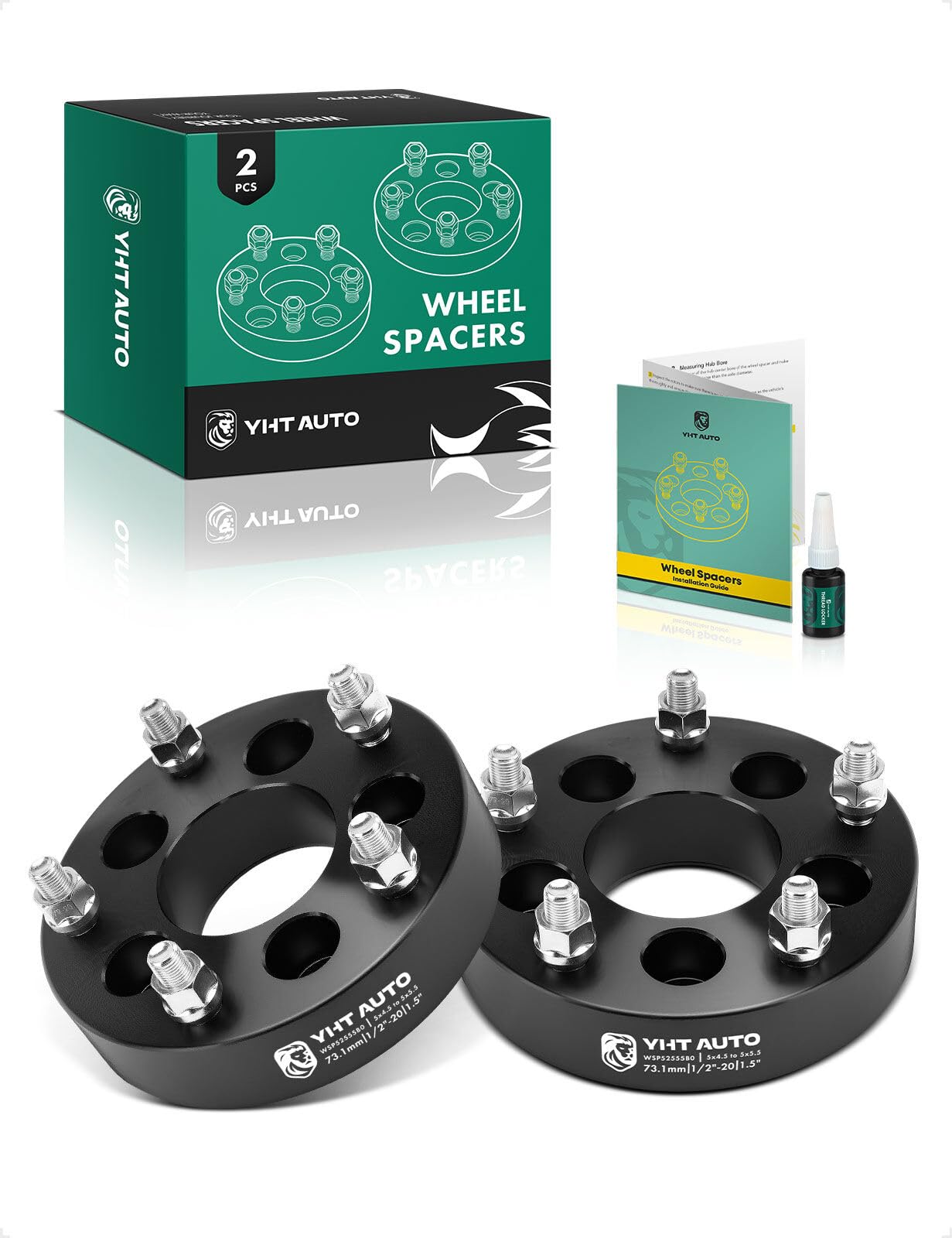 Photo 1 of YHTAUTO 5x4.5 to 5x5.5 Wheel Adapters 1.5 Inch Compatible with Ford Explorer, Jeep, Dodge, Lincoln, Tire Spacers w/1/2-20 & 12.9 Grade Studs, 73.1mm Center Bore 5 Lug 2PCS Black