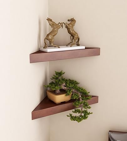 Home Sparkle Wooden Corner Wall Shelf, Set of 2 (Brown)