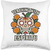 Dia De Los Muertos Teacher Sugar Skull Throw Pillow