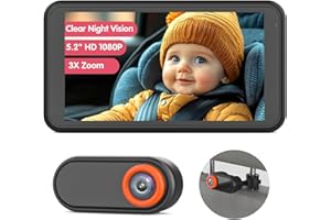 LUCKVIEW Baby Car Camera for Backseat 1080P, 5.2" HD Wide Clear View Baby Car Mirror Monitor with 3X Zoom, 3 Mins Easy Installation, 360° Rotation Clip Bracket Rear Facing Baby Camera Monitor