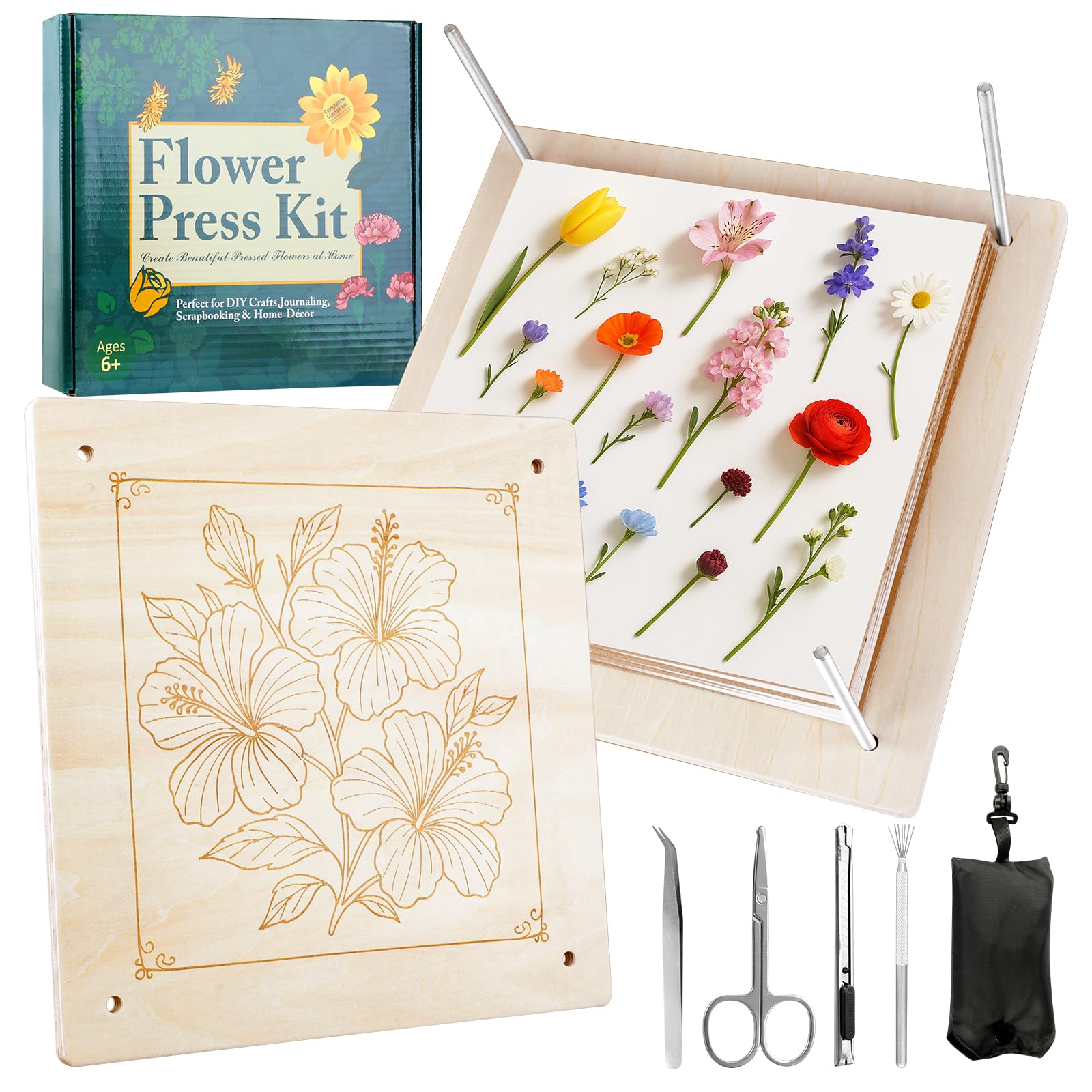 MeRGBWLife Flower Press - 11"x11" Wooden 10 Layer Flower Press Kit for Crafts Pressed Flowers & Plant Press, Scrapbooking, Bookmark Making, Wedding Bouquet Preservation, Dried Flowers