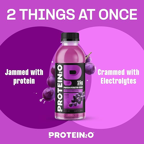 PROTEIN2O HYDRATION DRINK – 2-IN-1 LIQUID CLEAR WHEY PROTEIN ISOLATE AND ELECTROLYTE DRINK – 15G PROTEIN, VITAMINS B5, B6 – POST-WORKOUT RECOVERY – 16.9 FL OZ – 12 COUNT GRAPE