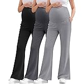 Sweetyweee 3 Pack Women's Maternity Pants Over The Belly Stretchy Pregnancy Sweatpants Bootcut Pregnancy Trousers with Pocket