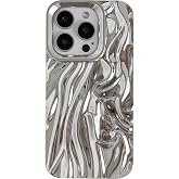 Caseative for iPhone 15 Pro Case, Silver | Pleated Water Ripple Chrome Wave Pattern Soft