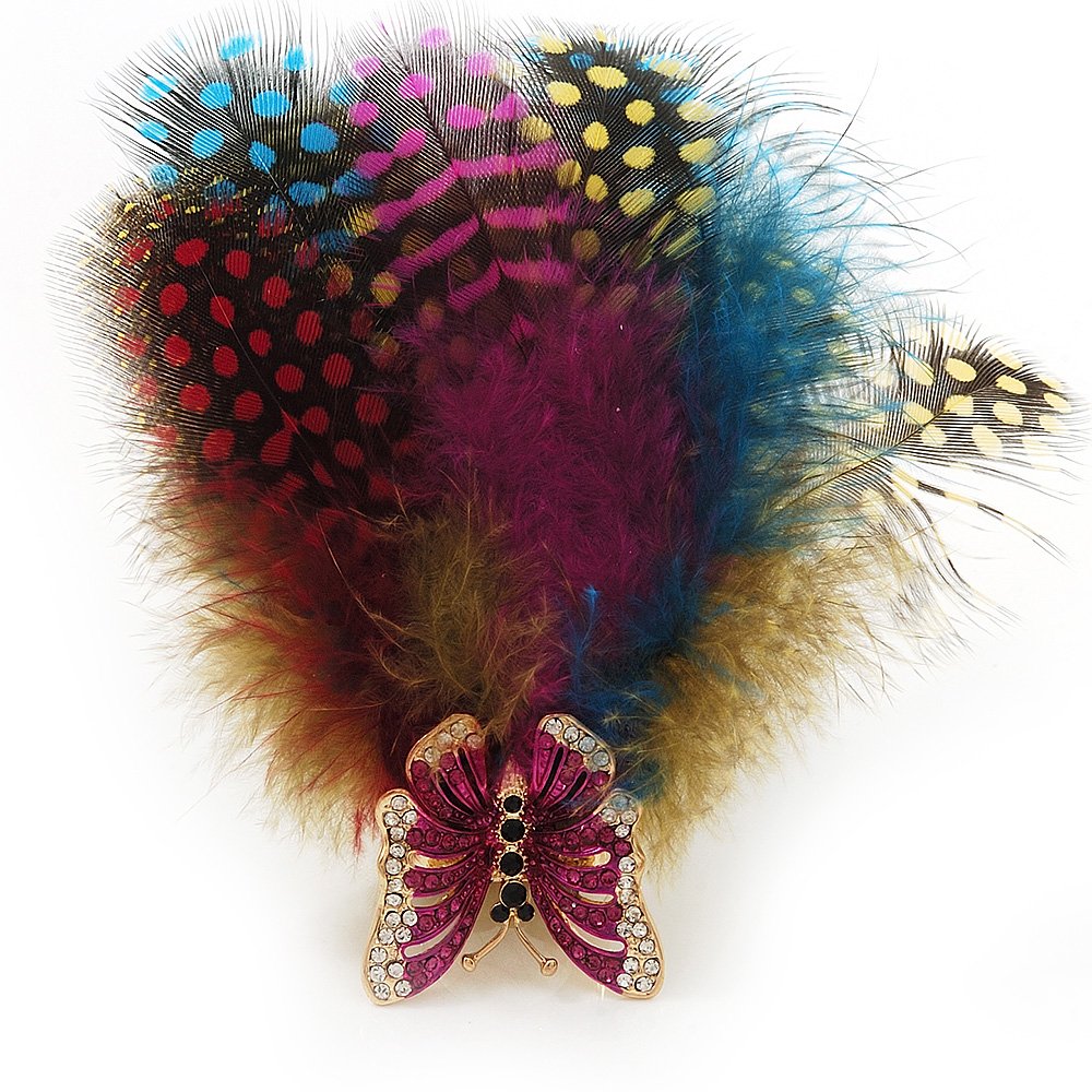 Avalaya Oversized Feather Butterfly Stretch Ring/Gold Plating/Multicoloured/Adjustable/9cm L