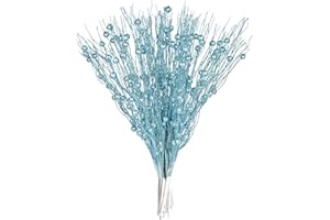 DearHouse 22 Pcs Pack Christmas Glitter Berries Stems,16.5 Artificial Christmas Picks for Festival Holiday Crafts and Home Decoration … (Blue)