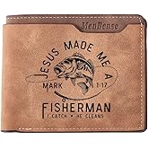Kasutoo Men's PU Wallet Multiple Card Slots, Id Window with Laser Engraving Pattern (Jesus Made Me a Marked Fisherman)