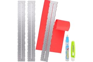 Geyee 3 Pcs Deckle Edge Ruler Tearing Ruler for Paper Crafts Metal Dual Stainless Steel 12 Inch Paper Cut Tool Irregular Edges Measuring Tool with Water Pen for School Scrapbook
