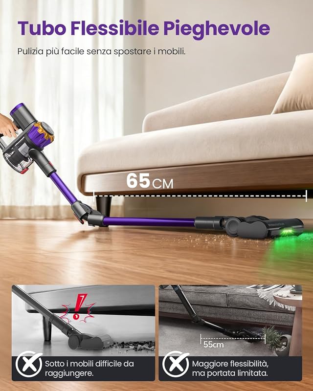 V18Pro Aspirapolvere Senza Fili con Tubo Pieghevole, 50kPa/450W