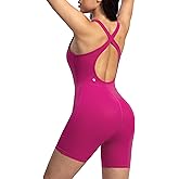 ENERBLOOM Womens Yoga Jumpsuits Workout One Piece Rompers with Pockets Bodycon Backless Bodysuits Padded