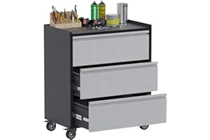 GangMei Rolling Tool Storage Cabinet with 3 Drawers, Mobile Metal Garage Cabinet with Lockable Wheels, Metal Storage Cabinet for Home, Warehouse, Basement, Black/Gray