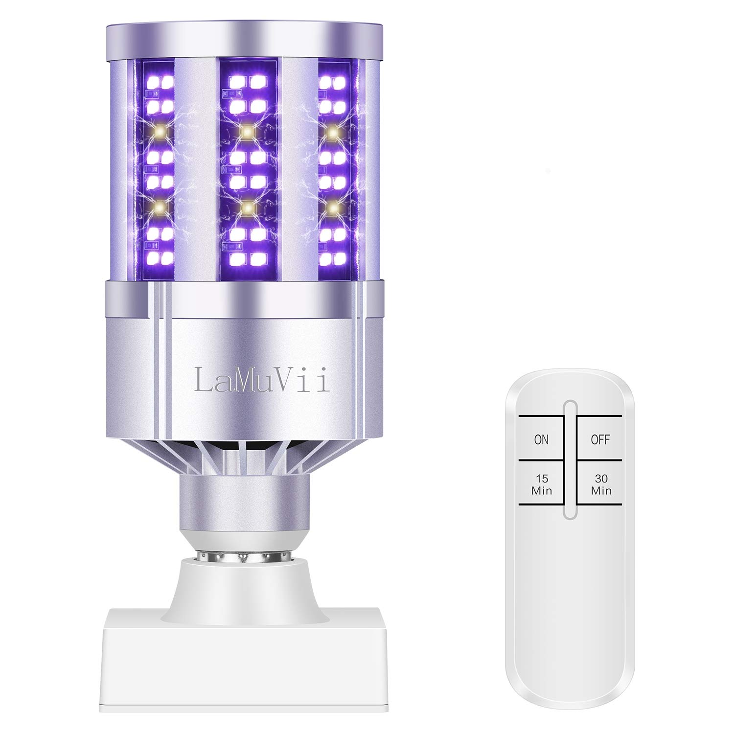 54W UVC LED Light Bulb E26 110V Ozone Free UV Light (lamp-Socket+Remote Control)