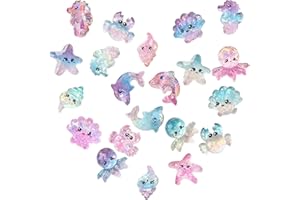 JIUMO 21PCS Mini Resin Ocean Animals Miniature Sea Animals Figurines Tiny Marine Ornaments Charms for Aquarium Garden Fish Tank Micro Landscape Potted Dollhouse