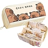 SIORTIO Pencil Pouch Multi-Layer Large Capacity Capybara Print Quirky Fun Cute (Beige-3)