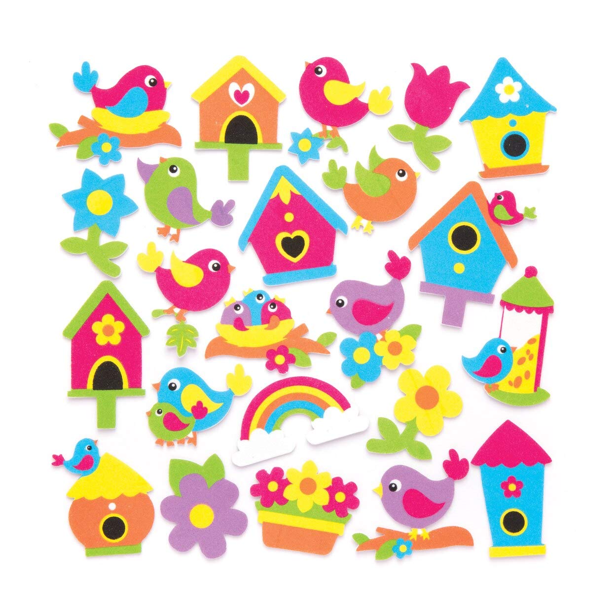 Baker Ross AW306 Bird Foam Stickers-Pack of 120, Embellishments and Stick Ons for Kids Arts and Crafts Projects, Asst Colours