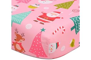 Cloele Christmas Crib Sheet Santa Fitted Sheet for Girls - Pink Animal Baby Nursery Sheet Cozy Bed Sheet for Standard Crib and Toddler Mattresses - Snowman Crib Mattress Infant Toddler Sheet
