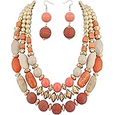 Bocar 3 Layer Chunky Statement Beaded Necklace and Earrings Set, Fashion Multi Layer Women Collar Necklace Jewelry Set