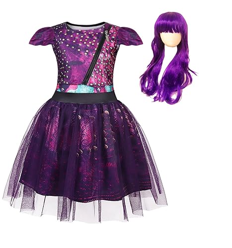 HenzWorld Descendants Mal Costume Dress for Girls Birthday Party Tulle  Dresses Role Paly Popular Musical Clothes with Wig Kids Size 4(Purple,3-4  Years, 110) in Kenya | Whizz Costumes
