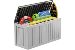 MAIUSCOLI 80 Gallon Deck Box for Outdoor Storage - Waterproof, Lockable, and Doubles as Extra Seating - Perfect for Patio Furniture, Cushions, Toys, and Garden Tools (80 Gallon Black and White)