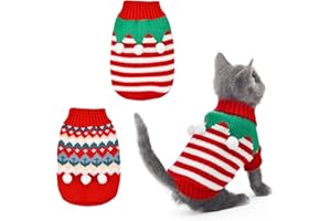 ShuRung 2PCS Puppy Christmas Sweater Cat Turtleneck Knitwear Xmas Elf Outfits Dog Warm Clothes Sweater for Kitties Puppies XS