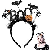 Weenkilly Halloween Sparkly BOO Headband,Pumpkin Spider Bat Witch Hat Decor, Black Halloween Hair Accessories for Women