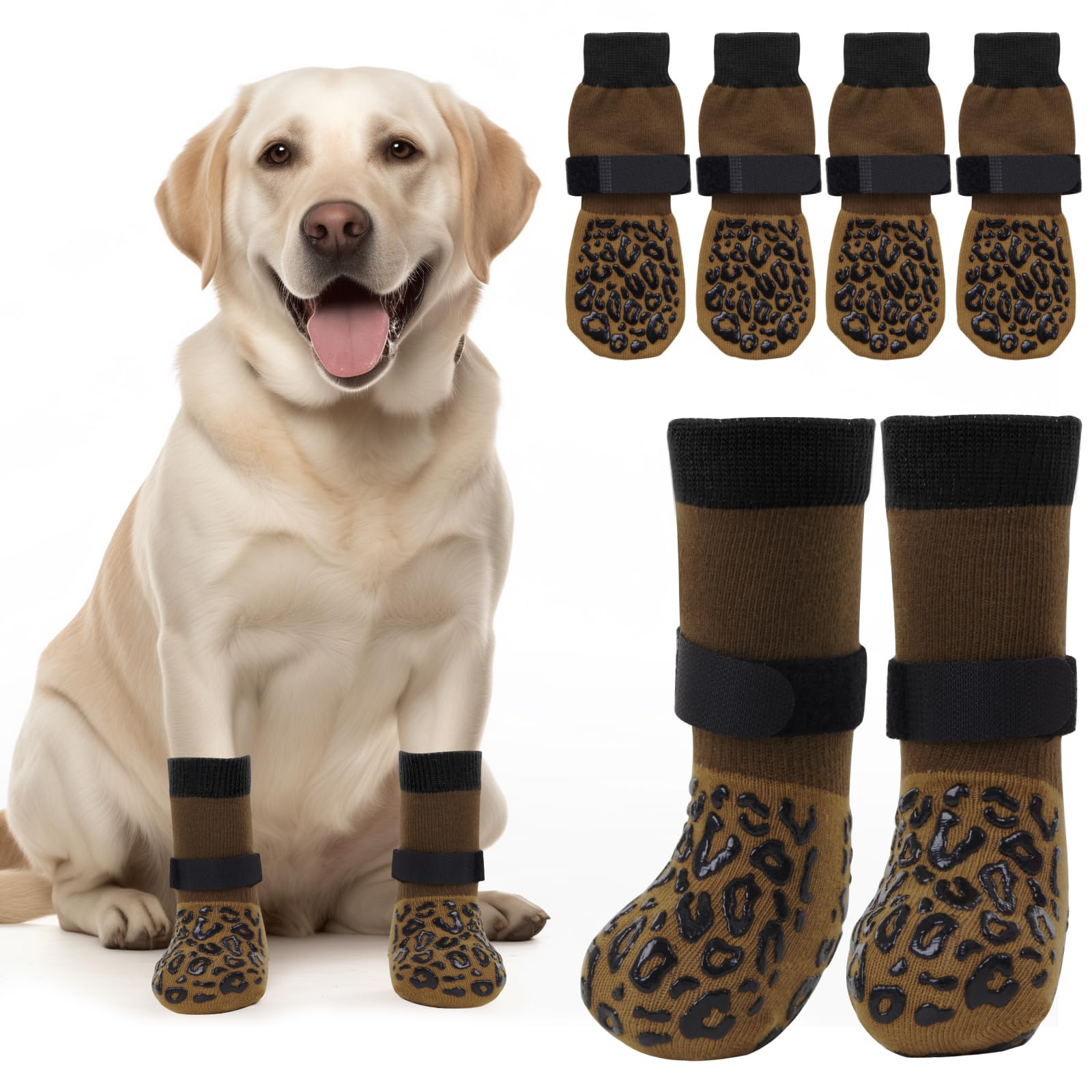 Photo 1 of PICK FOR LIFE Non Slip Dog Socks with Grippers Prevent from Licking Paws,Anti-Slip Dogs Grip Socks for Senior Dogs on Hardwood Floor(Brown,2Pairs,M)