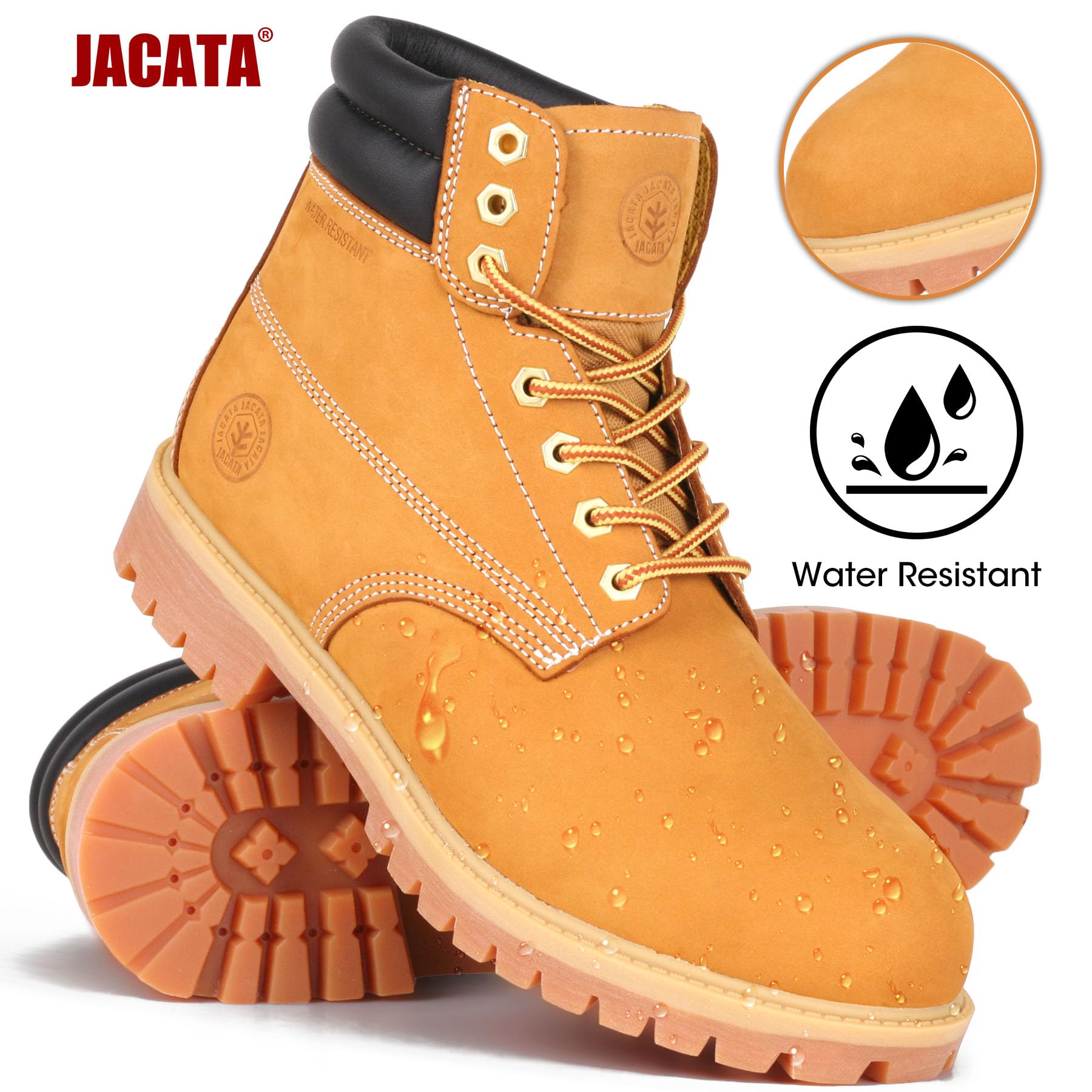 Jacata Men's Water Resistant Leather Work Boot Rubber Sole Construction Oil Resistant Utility Industrial Boots