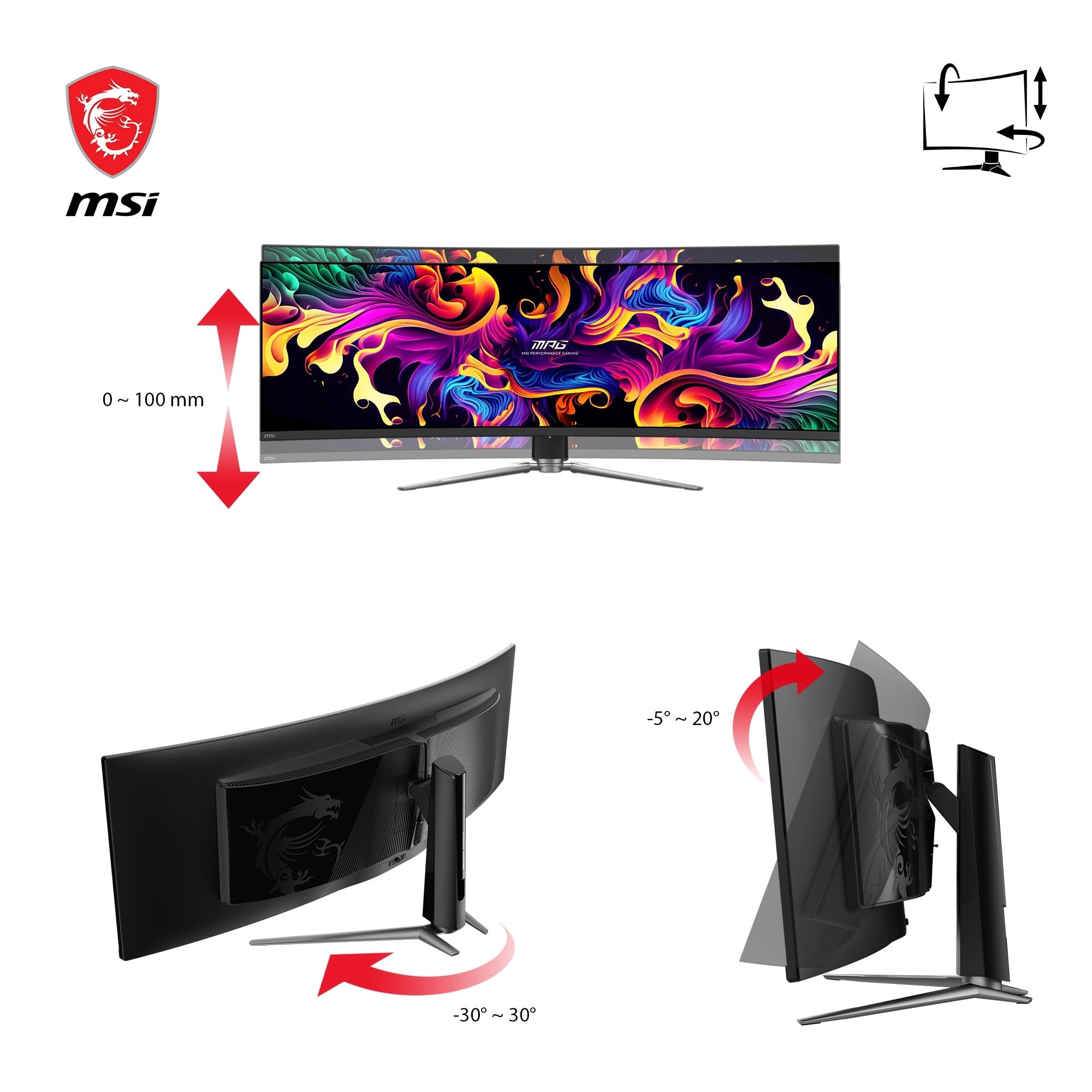 Msi Mpg 491Cqp Monitor Stand With Height And Tilt Adjustment Features