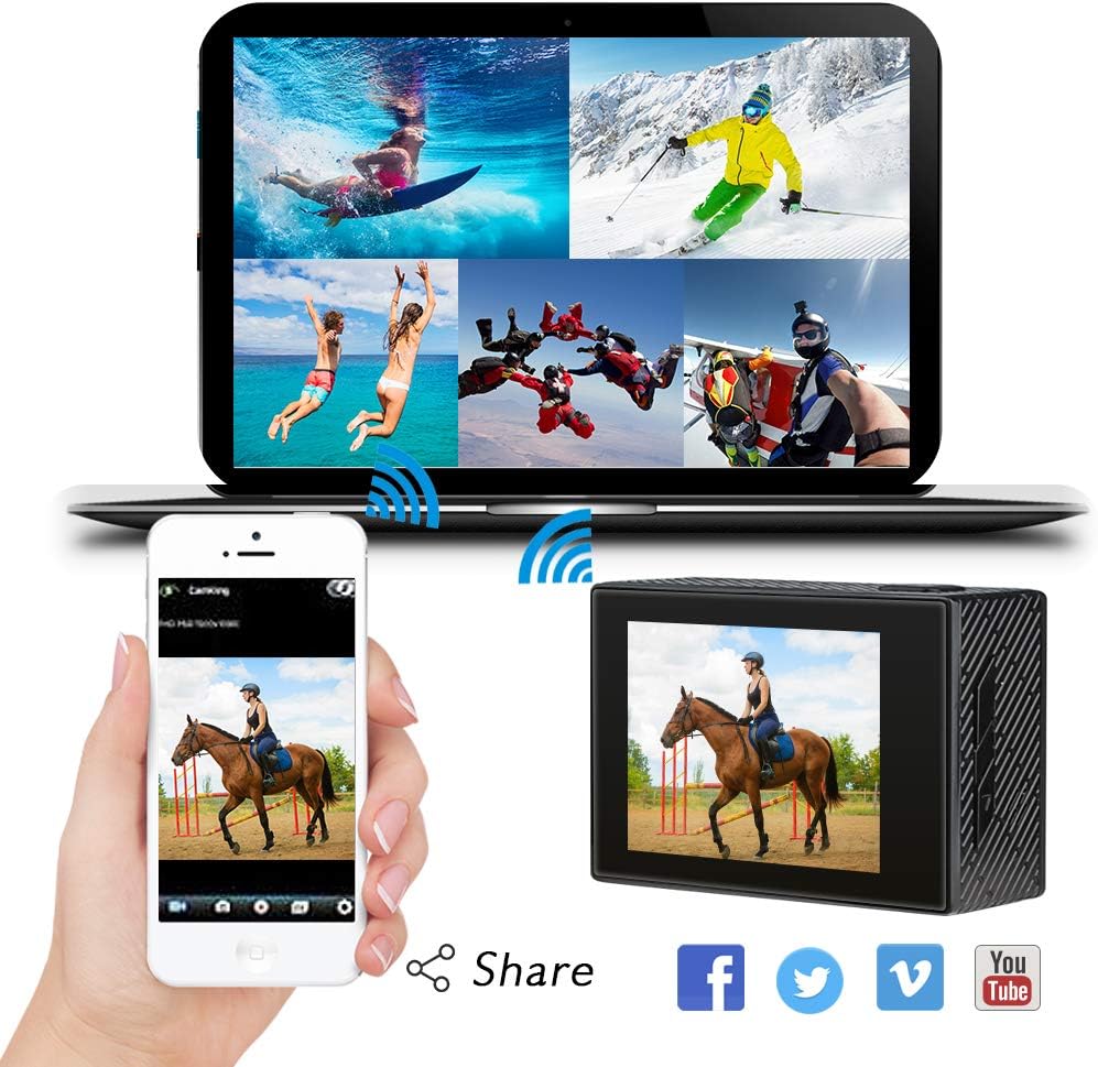 AKASO Brave 4 4K 20MP WiFi Action Camera Ultra HD with EIS 30m Underwater Waterproof Camera Remote Control 5X Zoom Underwater Camcorder with 2 Batteries and Helmet Accessories Kit : Camera & Photo