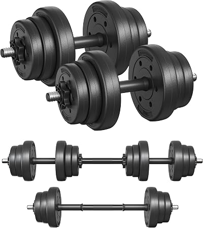 SONGMICS 2-in-1 Dumbbells Set 20 kg Adjustable With Barbell Bar Ink Black