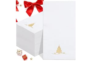 Joyido 100PCS Christmas Gold Napkins Disposable - Heavy Duty Christmas Tree Napkin - Yule Paper Hand Towels - Xmas Gold Napkin for Kitchen Bathroom Noel Parties Dinners and Events