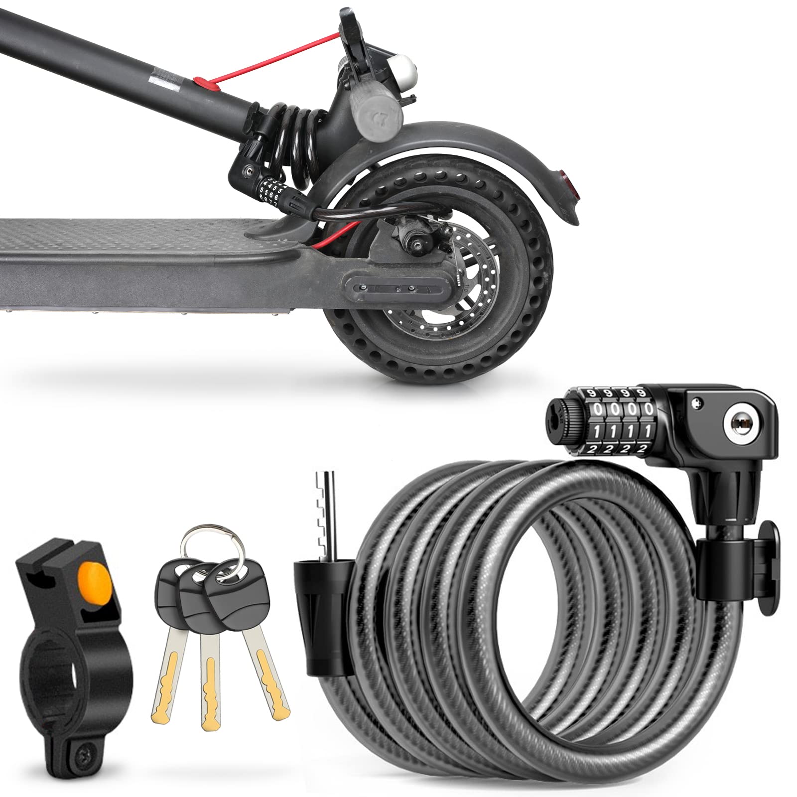 Photo 1 of SEWAY Scooter Lock Cable for Xiaomi Mijia M365 ES Series, Bicycle Combination Locks Coiled Chain Lock Basic Self Coiling Core Steel Wire 4 ft. Long 1/3 inch Fit for M365/ES1/ES2/ES3/ES4