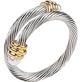 Chukiyard Twisted Cable Wire Rings for Women, Adjustable Stainless Steel Open ring in Two Tone Silver Gold Designer Brand Inspired Jewelries in Gift Box