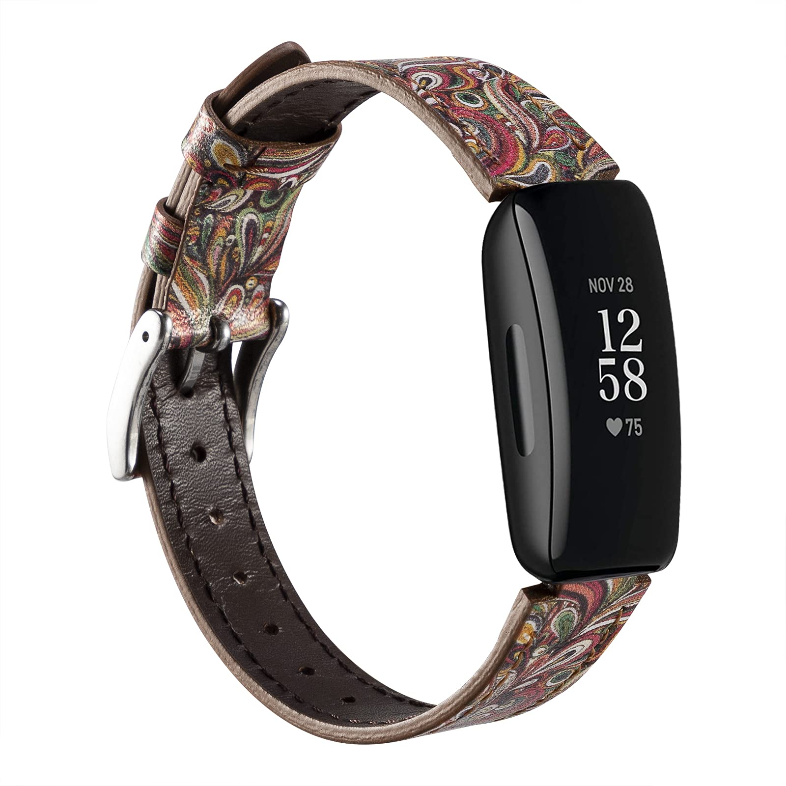 Leather Bands Compatible for Fitbit Inspire 3/ Fitbit Inspire 2/ Inspire/Inspire HR, Classic Wristbands Accessories Strap Replacement Band for Fitbit Inspire 3 Fitness Tracker Women Men-Pattern 03