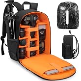 IPEB Camera Backpack for Photographers, DSLR Camera Bag with Rain Cover | Photography Case with 13.5" Laptop Compartment, Tripod Holder Compatible for Sony Canon Nikon for men women gift Black Orange