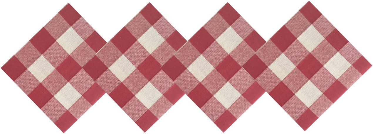 Red Buffalo Check 100% Cotton Weave Indoor/Outdoor Napkins Rustic Cottage Styling, Set of 4 Napkins