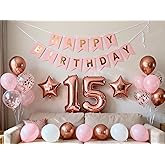 15th Birthday Party Balloons Decorations Rose Gold for Girls, 15th Birthday Banner Number 15 Birthday Foil Balloons Confetti Balloons for Girls Her Daughter 15 Year Old Birthday Supplies(15th)