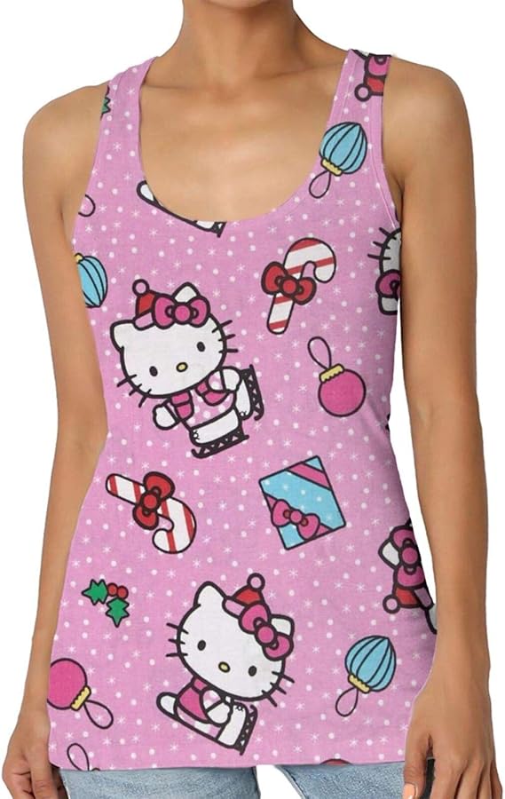 Hello Kitty pink Women Vest Sleeveless Blouse Tank Tops TShirt Amazon