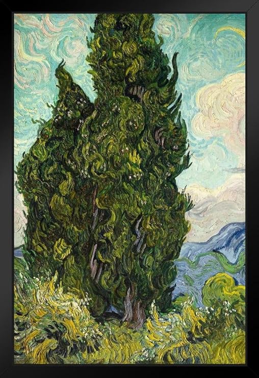 Vincent Van Gogh Cypresses 18 Dutch Post Impressionist Landscape Painting Black Wood Framed Poster 14x Amazon In Home Kitchen